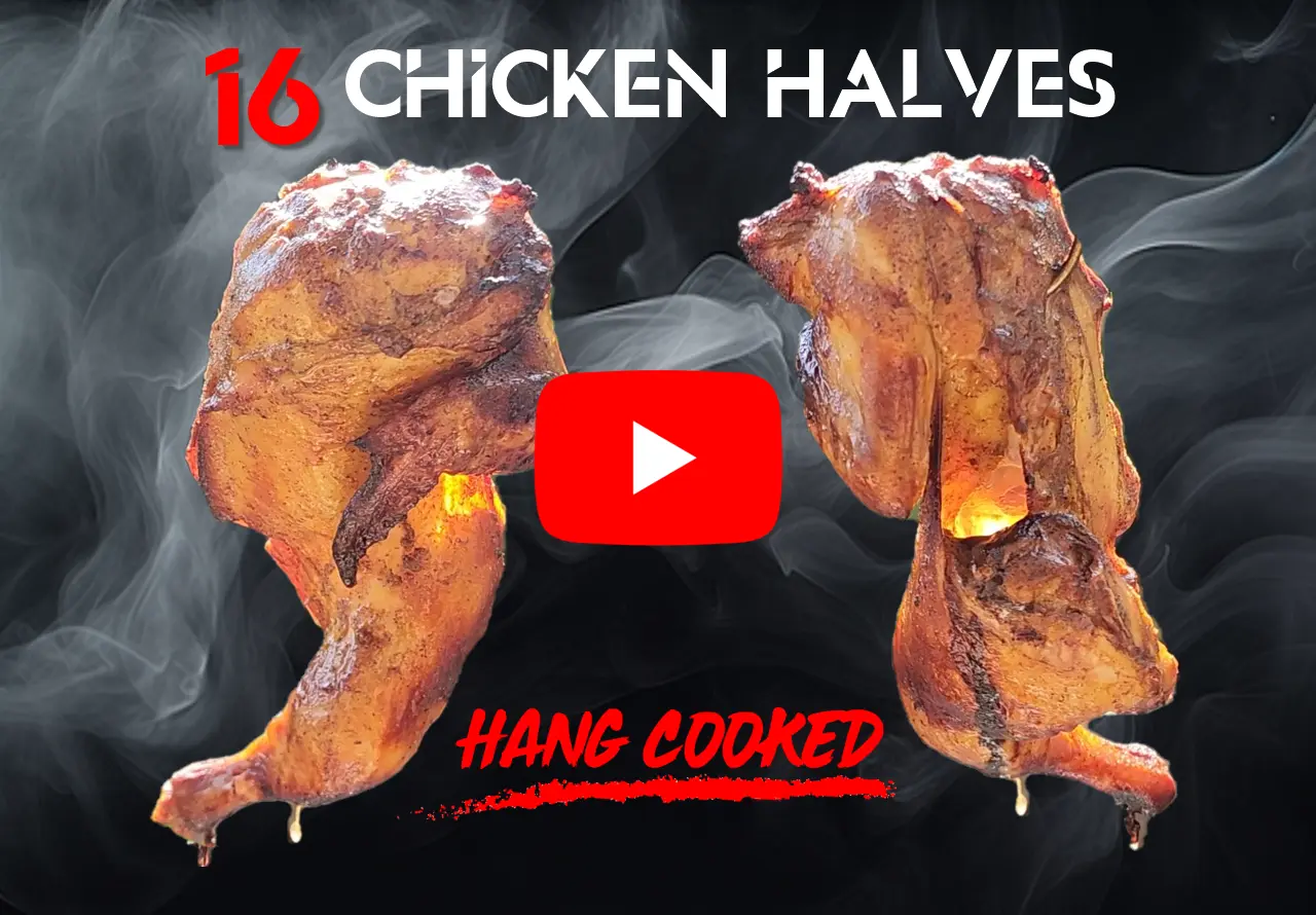 16 Chicken Halves Hang Cooked In A Barrel Cooker